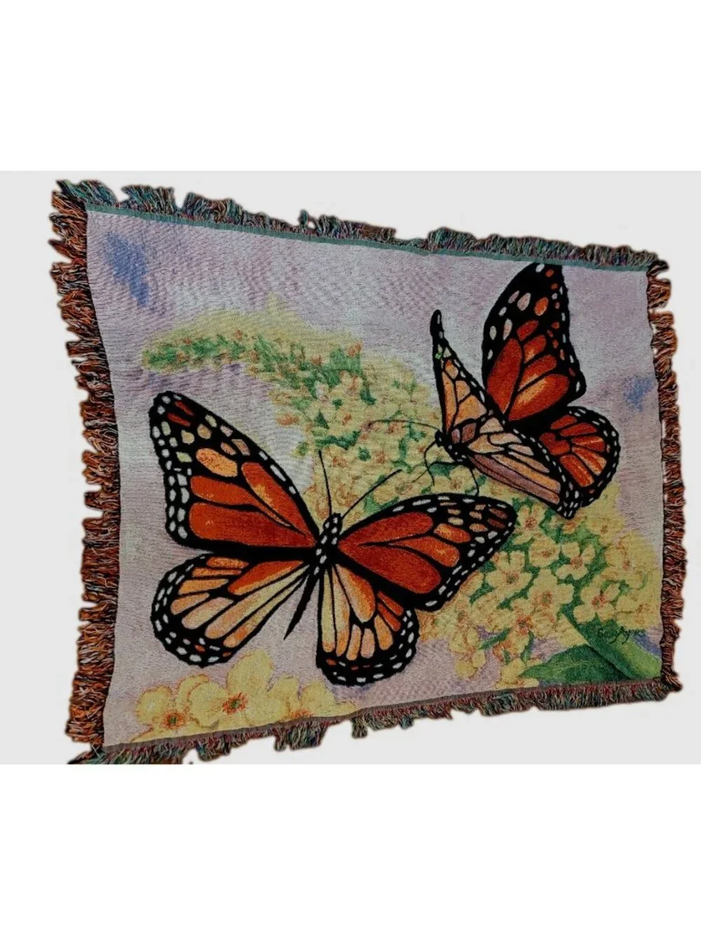 Monarch Butterfly Tapestry Blanket Throw Fringed 60